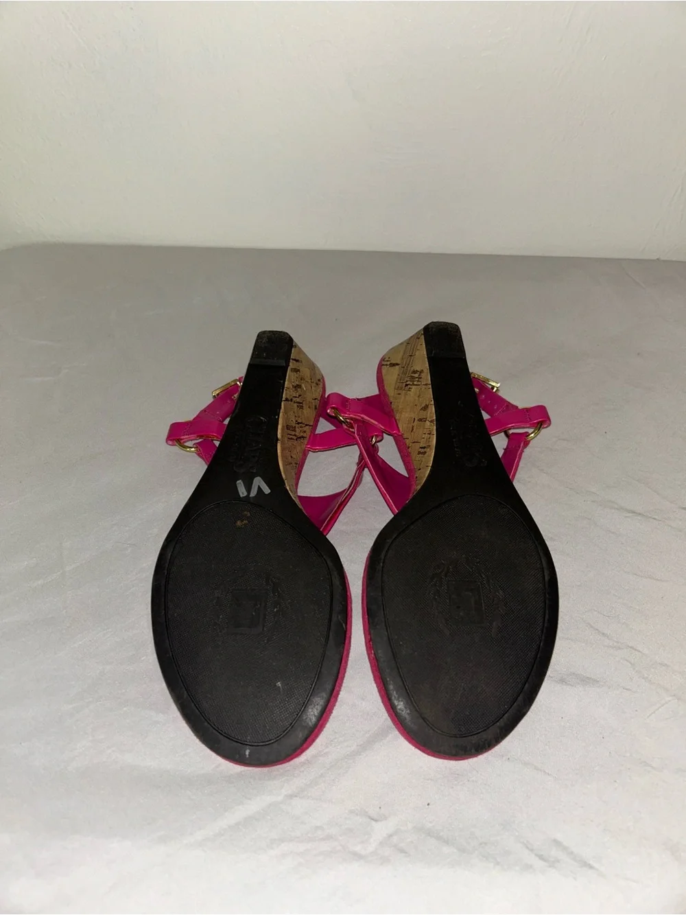 Carlos Santana Hot Pink Cork Heel Thong Sandals